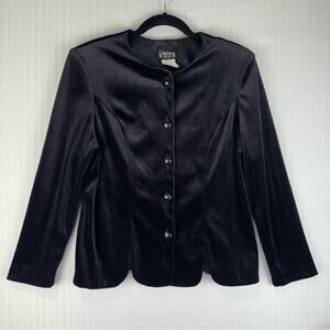 Whirlaway Frocks Black Velvet Button Blazer Sz Petite 12 VTG Goth Dark Academia